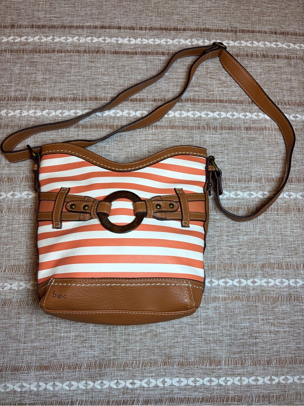 BOC Born Concept Coral White Stripe Crossbody Bag Adjustable Faux Leather Purse